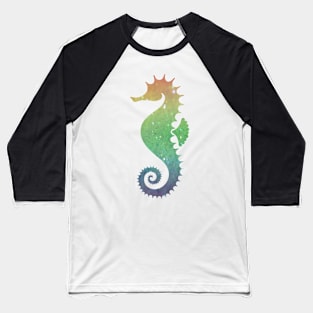 Rainbow Ombre Faux Glitter Seahorse Baseball T-Shirt
